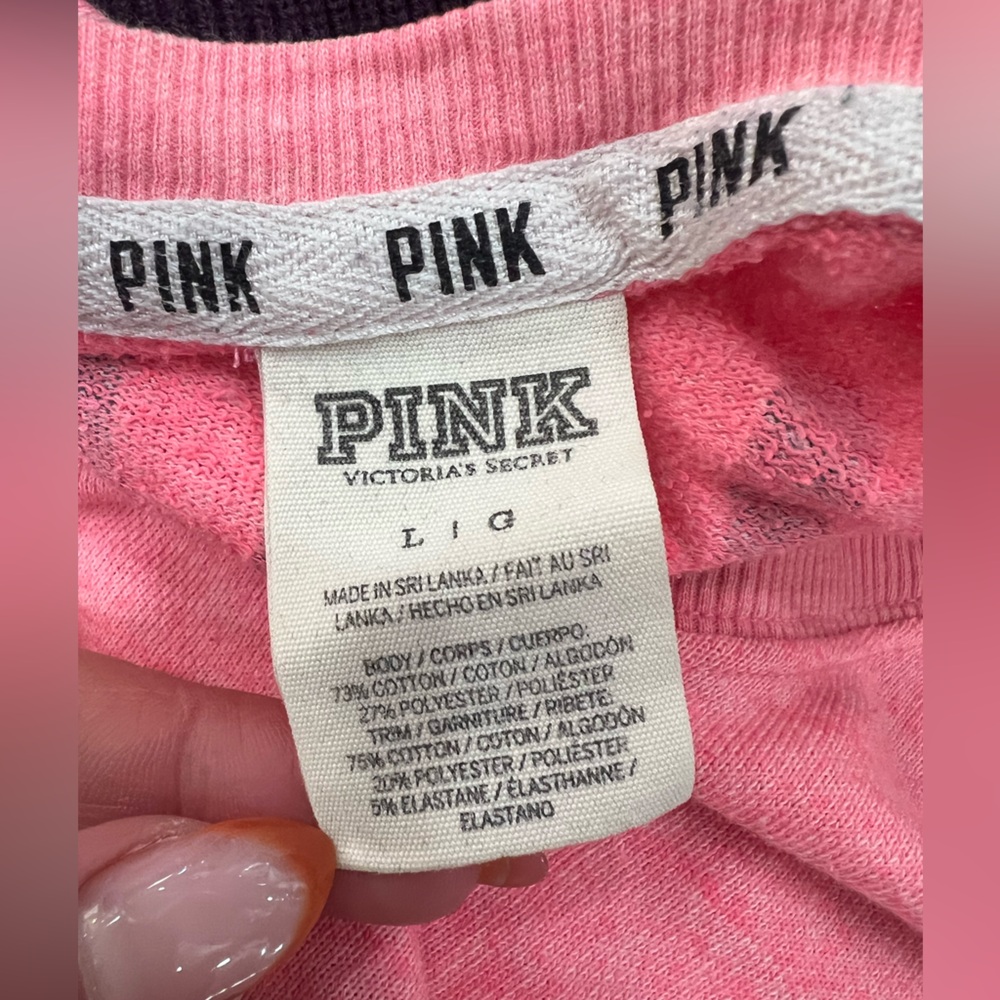 Victoria's Secret PINK Long Sleeve Drop Shoulder French Terry Hot Pink w Logo L - Picture 3 of 3